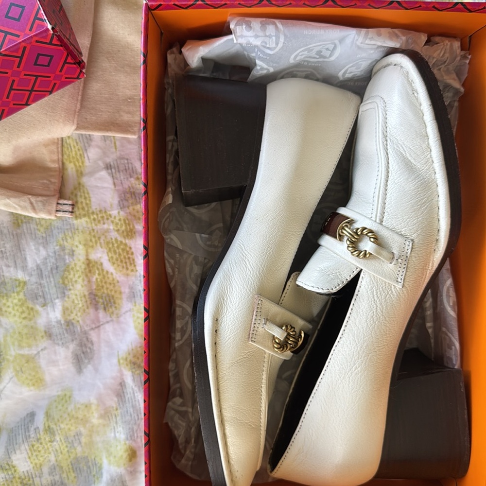 Tory Burch Perrine Heel Loafer 55mm New Ivory 104 Size 8 - Picture 13 of 13